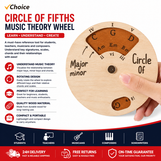 Circle of Fifths Music Theory Wheel – Rotating Wooden Musical Key & Chord Reference Tool for Students, Teachers, Musicians & Beginners