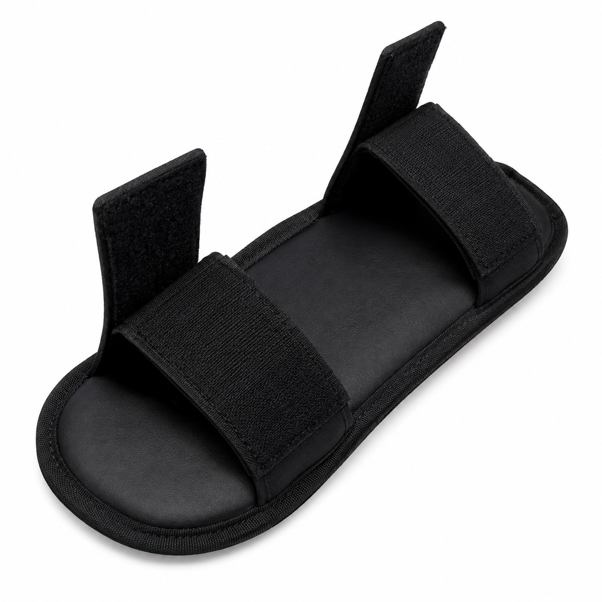 Adjustable Black Open-Toe Recovery Sandal – Lightweight Foot Support Slipper with Secure Hook-and-Loop Strap