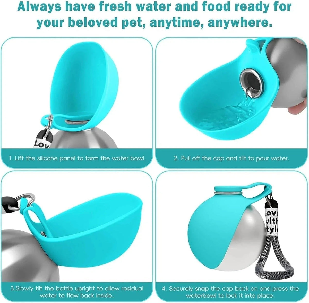 2-in-1 Portable Dog Water Bottle – Stainless Steel Travel Pet Water Dispenser with Silicone Bowl